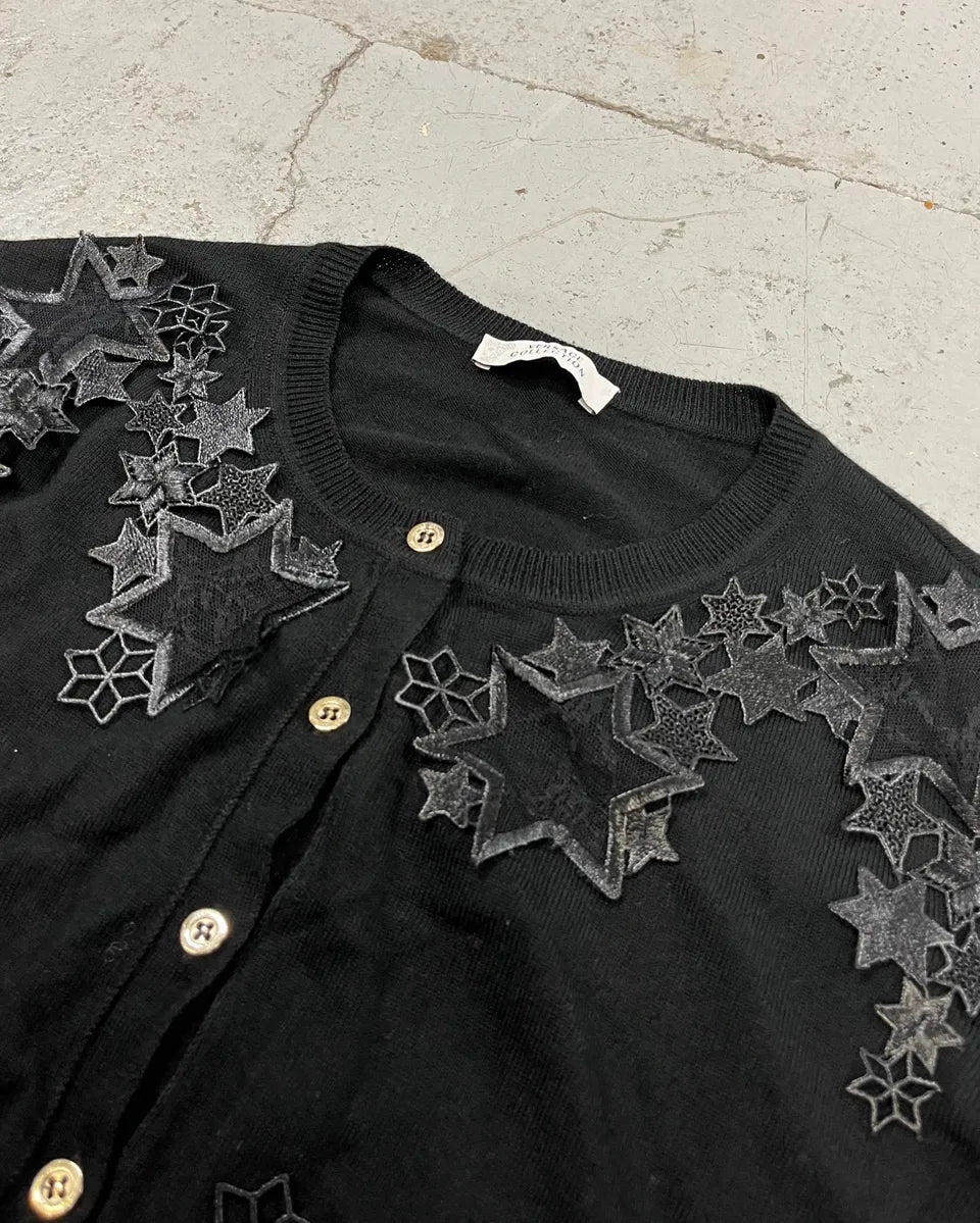2010s Versace Black Star Embroidered Cardigan XavkspQ 4
