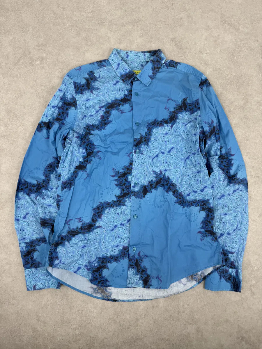 2010s Versace Blue Abstract Royal Shirt zFhWdeD 0
