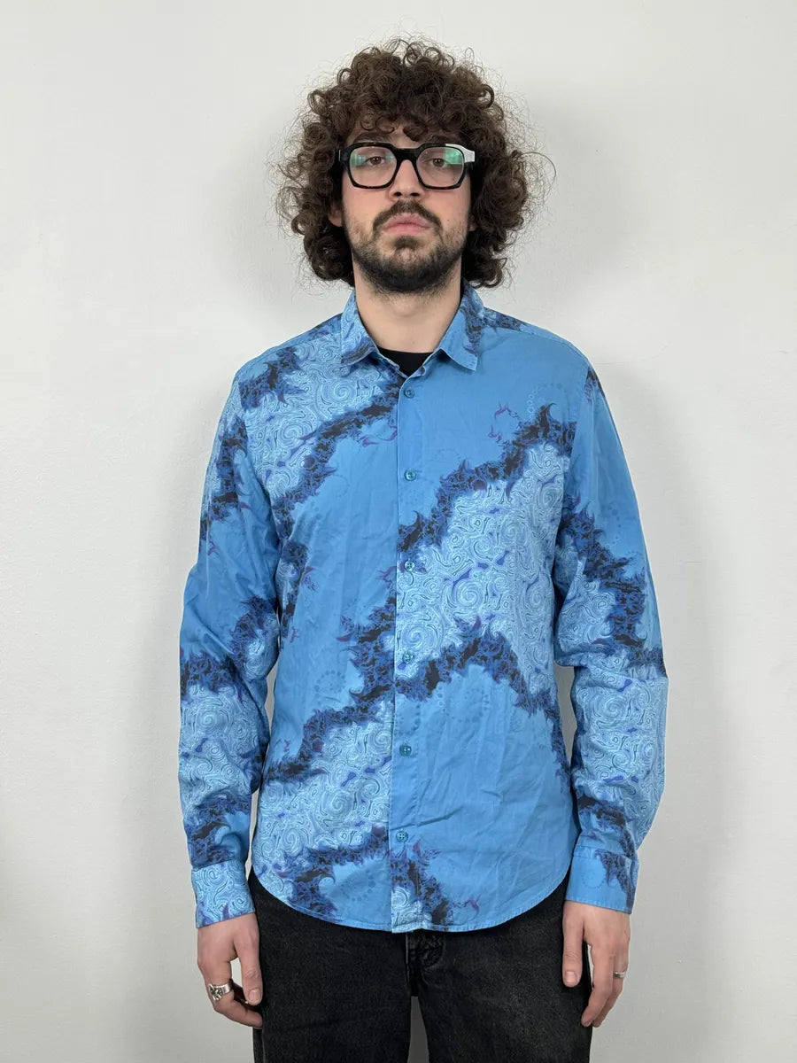 2010s Versace Blue Abstract Royal Shirt zFhWdeD 1