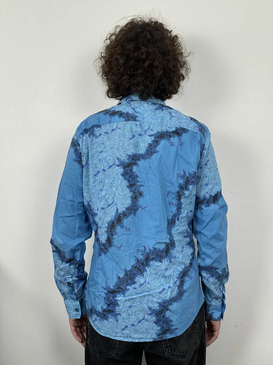 2010s Versace Blue Abstract Royal Shirt zFhWdeD 2