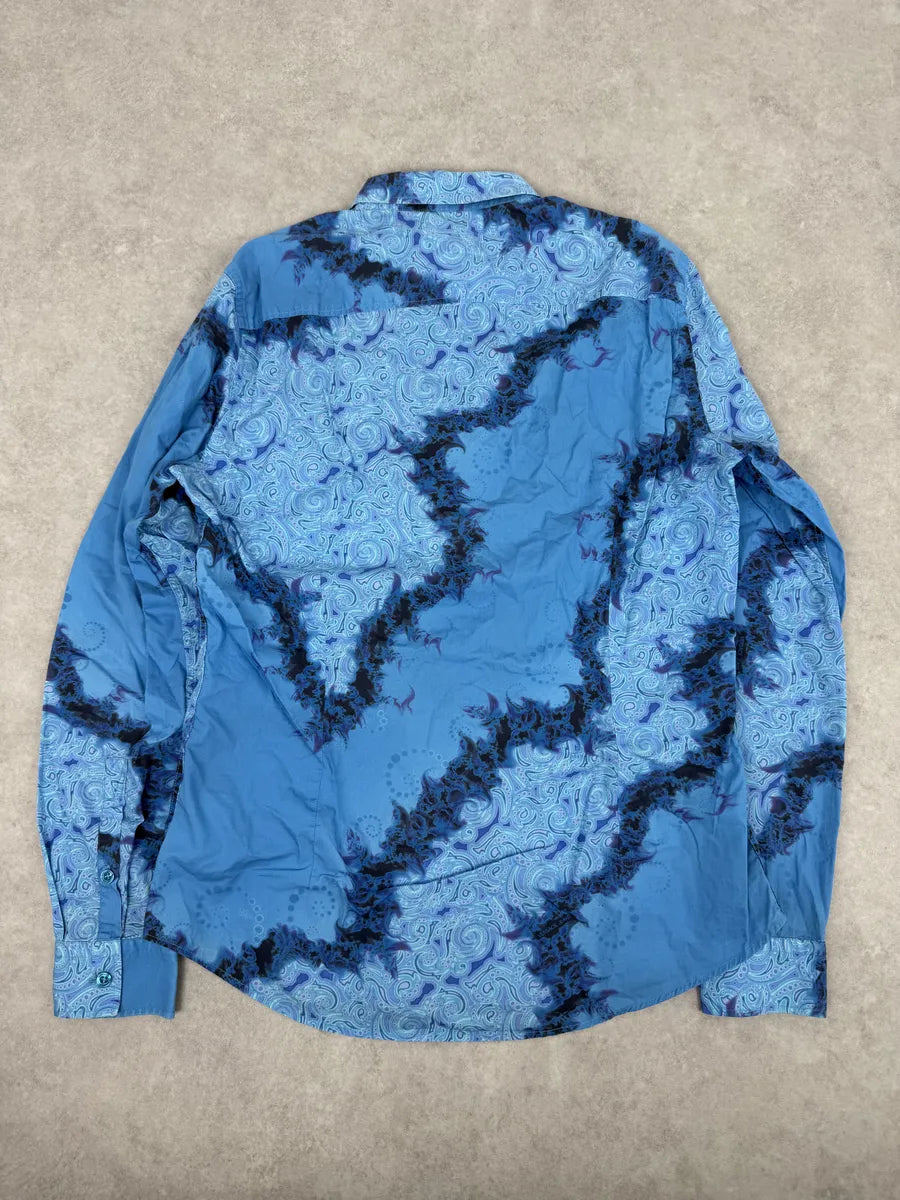 2010s Versace Blue Abstract Royal Shirt zFhWdeD 3