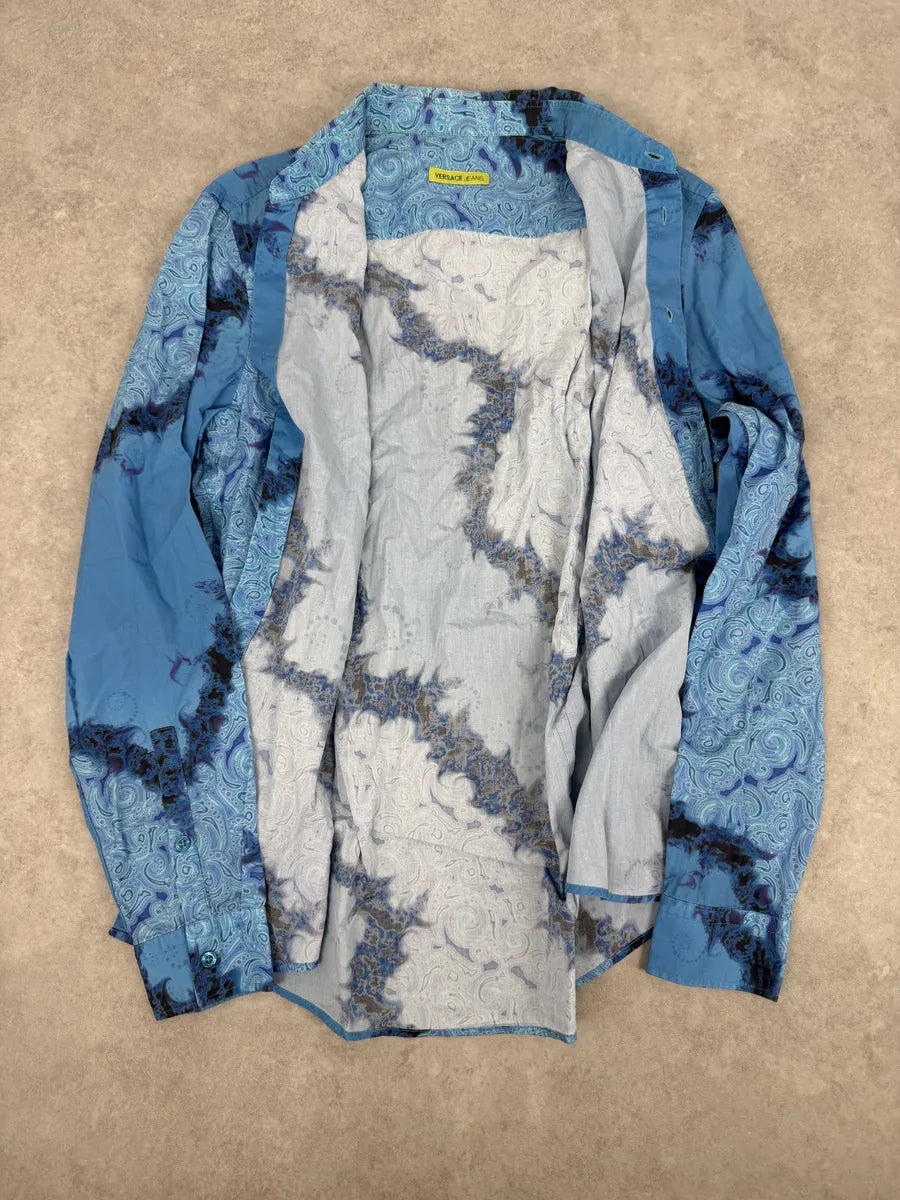 2010s Versace Blue Abstract Royal Shirt zFhWdeD 6