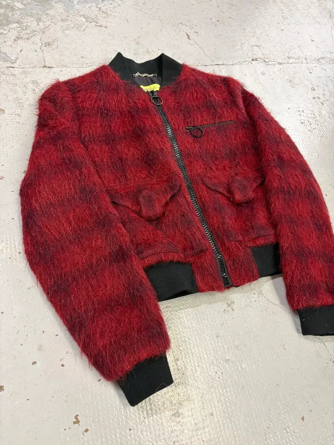 2010s Versace Red & Black Squared Plushed Bomber Jacket GHMesSj 4