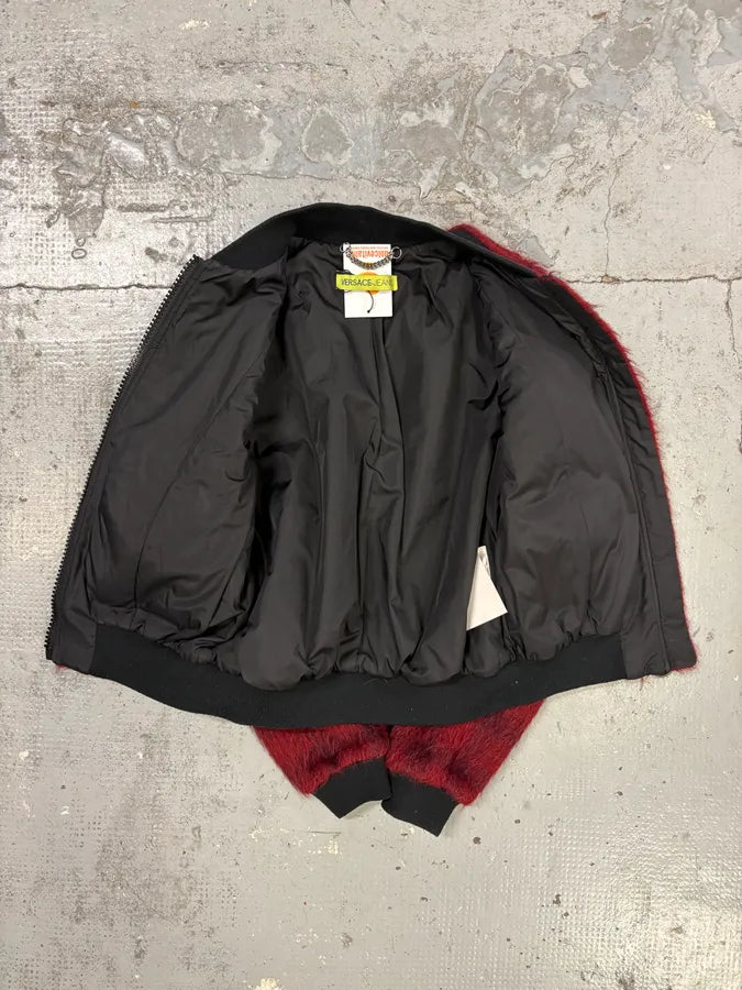 2010s Versace Red & Black Squared Plushed Bomber Jacket GHMesSj 8
