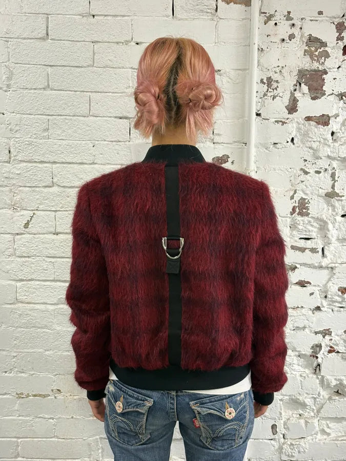 2010s Versace Red & Black Squared Plushed Bomber Jacket GHMesSj 3