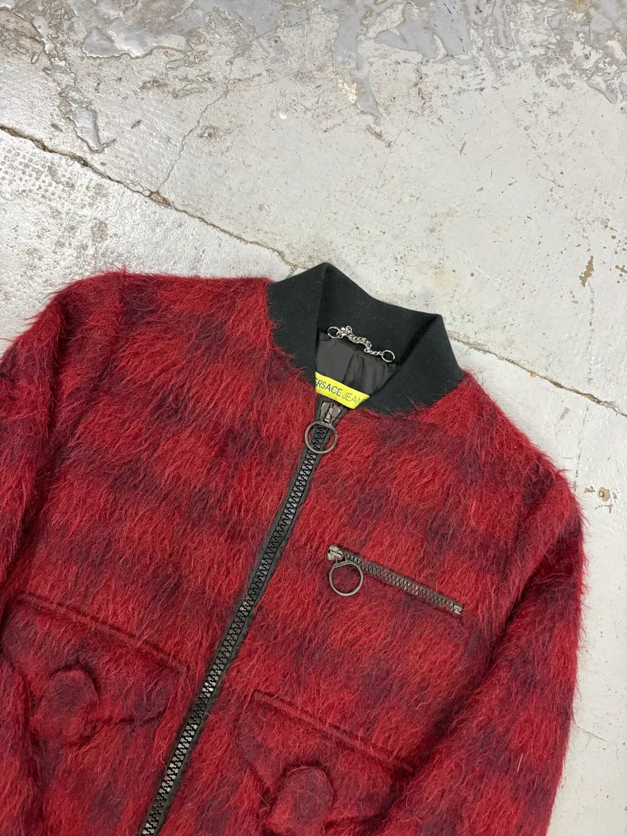 2010s Versace Red & Black Squared Plushed Bomber Jacket GHMesSj 5
