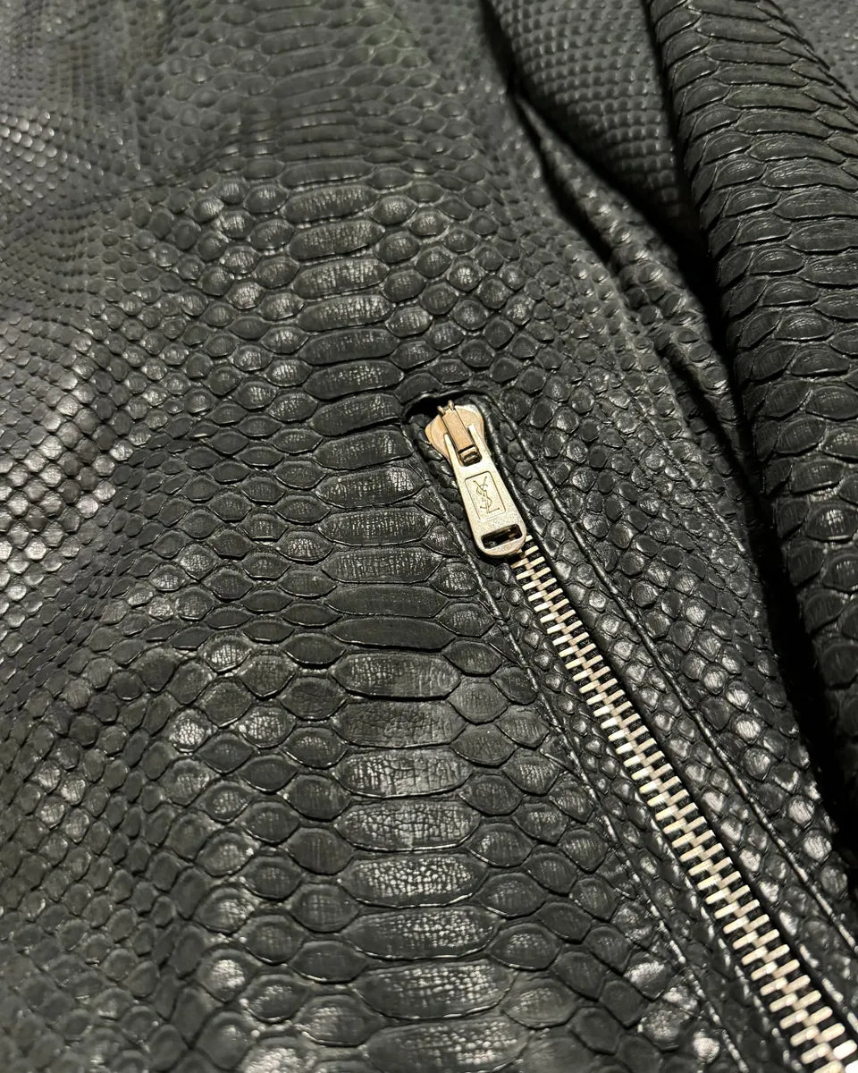2010s Yves Saint Laurent Black Snakeskin Python Avant-Garde Leather Jacket BJeyKBi 12