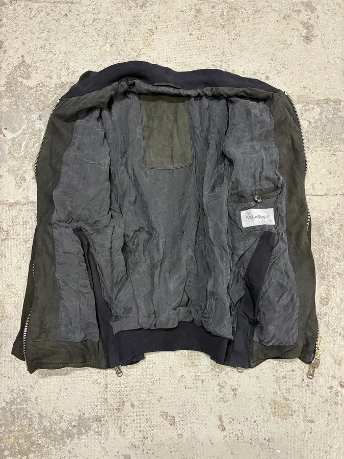 2010s Yves Saint Laurent Black Leather & Silk Zip-up Jacket SDHFCFK 7