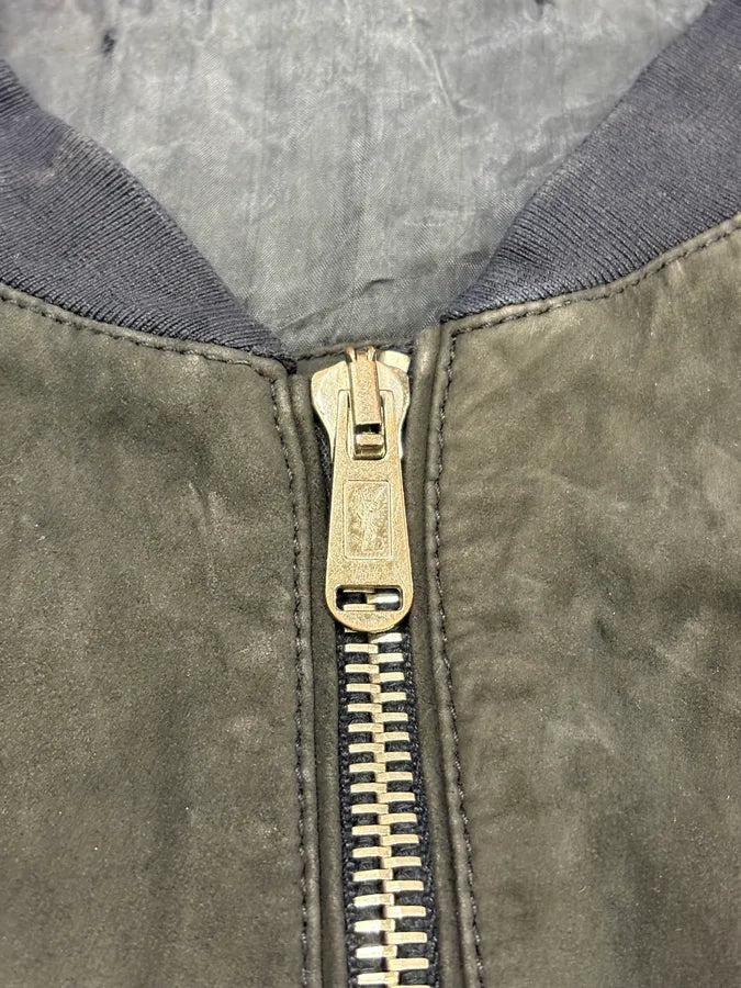 2010s Yves Saint Laurent Black Leather & Silk Zip-up Jacket SDHFCFK 8