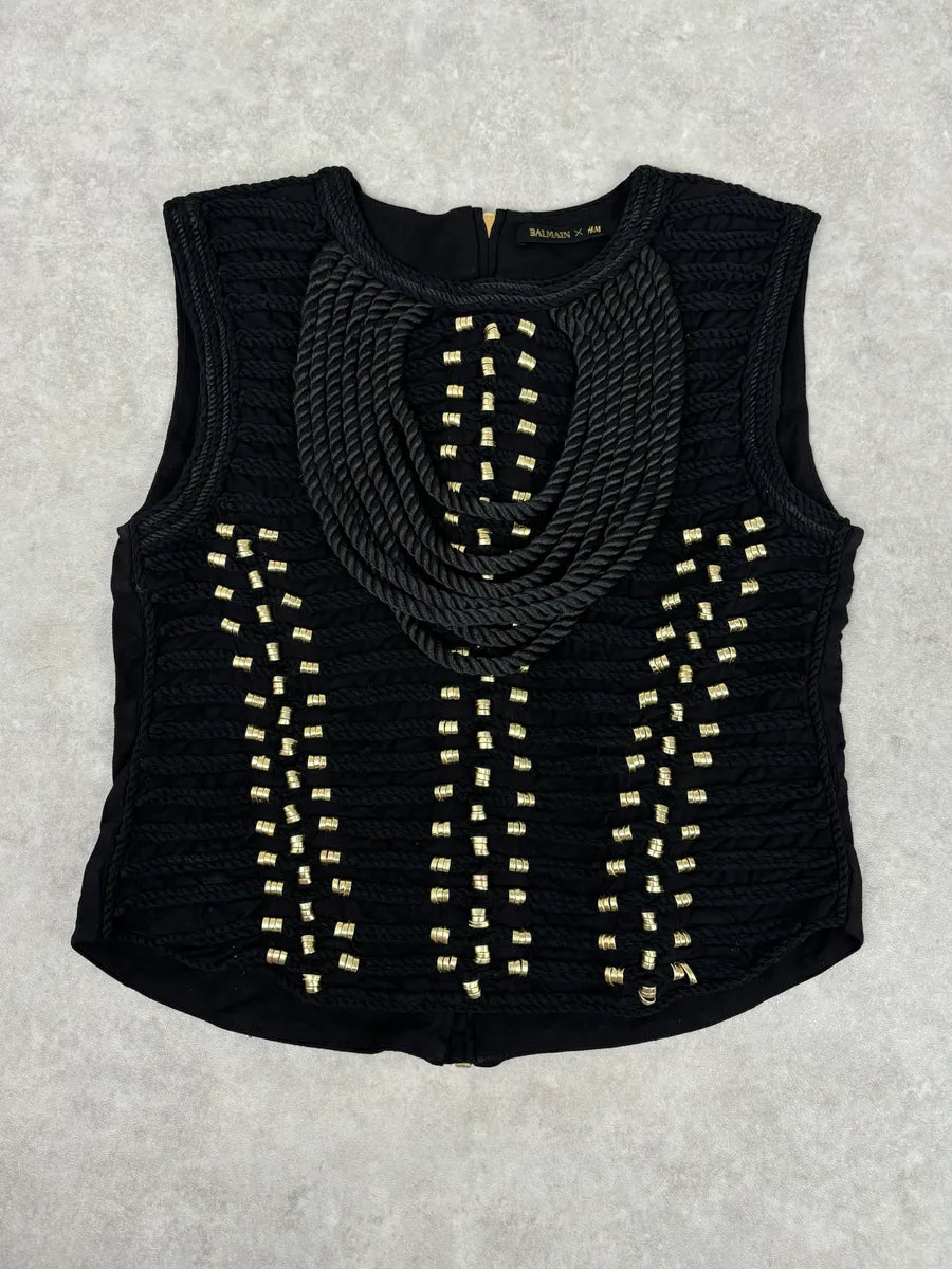 2015 Balmain H&M Black Gold-Stud Tank Top GsBOFPT 1