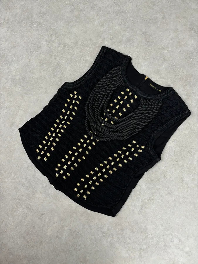 2015 Balmain H&M Black Gold-Stud Tank Top GsBOFPT 8