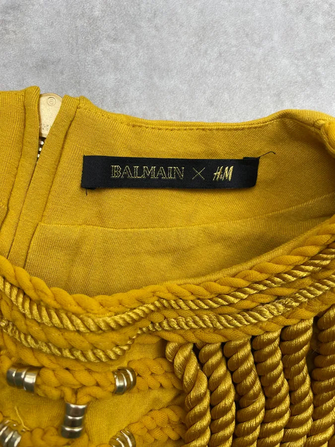 2015 Balmain H&M Mustard Yellow Rope-Embellished Top ZkFaHzz 8