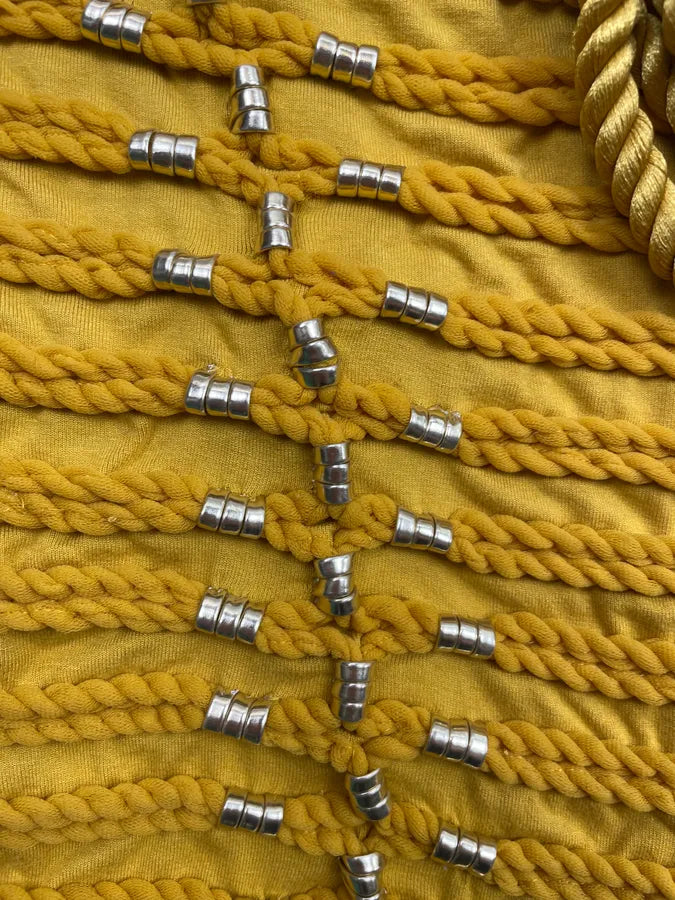 2015 Balmain H&M Mustard Yellow Rope-Embellished Top ZkFaHzz 5