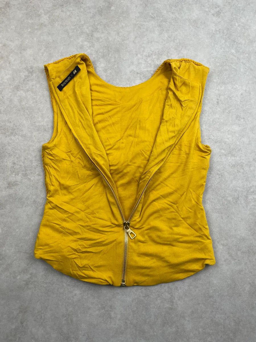 2015 Balmain H&M Mustard Yellow Rope-Embellished Top ZkFaHzz 9