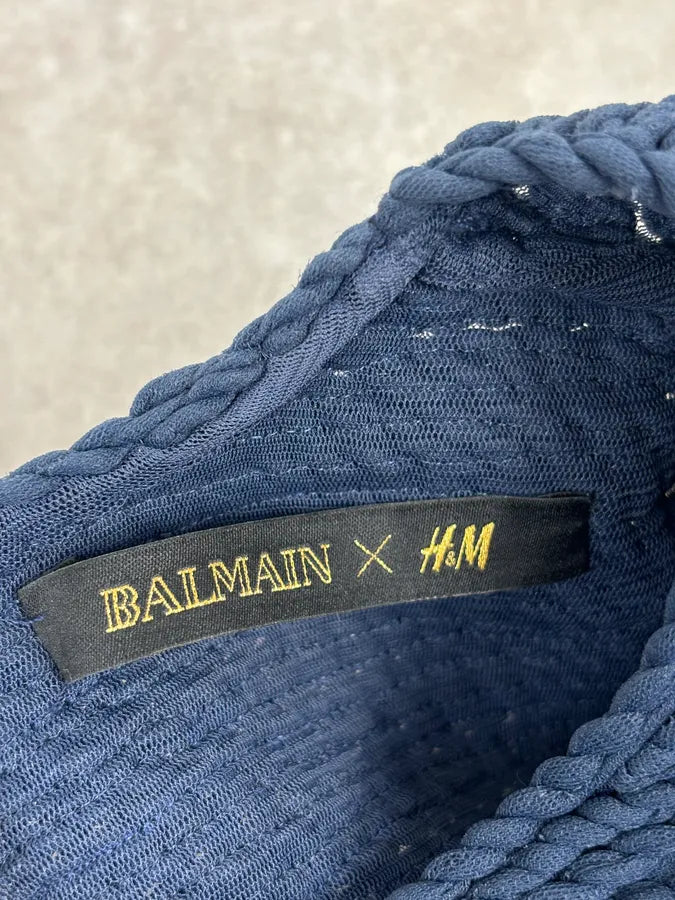 SS2015 Balmain x H&M Navy Gold-Beaded Blouse fSlWxAD 9