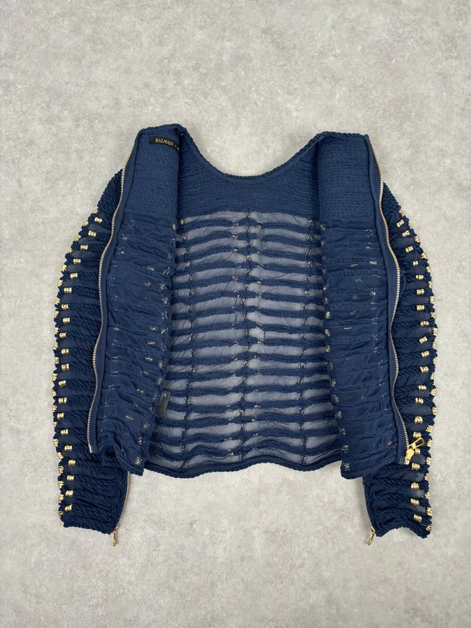 SS2015 Balmain x H&M Navy Gold-Beaded Blouse fSlWxAD 6