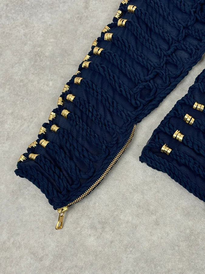 SS2015 Balmain x H&M Navy Gold-Beaded Blouse fSlWxAD 8