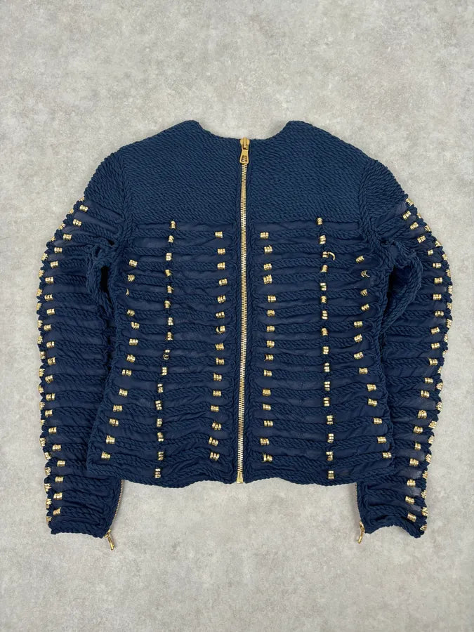 SS2015 Balmain x H&M Navy Gold-Beaded Blouse fSlWxAD 5