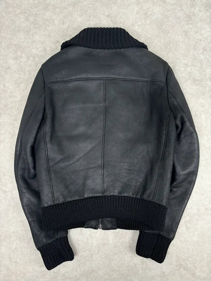 AW2011 Prada Black Leather Shearling-Lined Jacket YHlRXwp 6