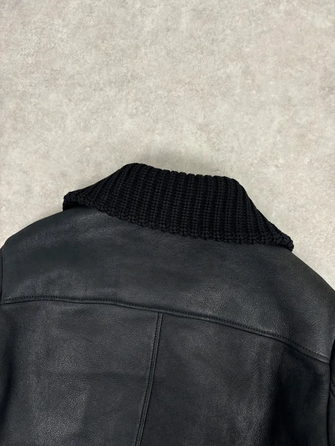 AW2011 Prada Black Leather Shearling-Lined Jacket YHlRXwp 7