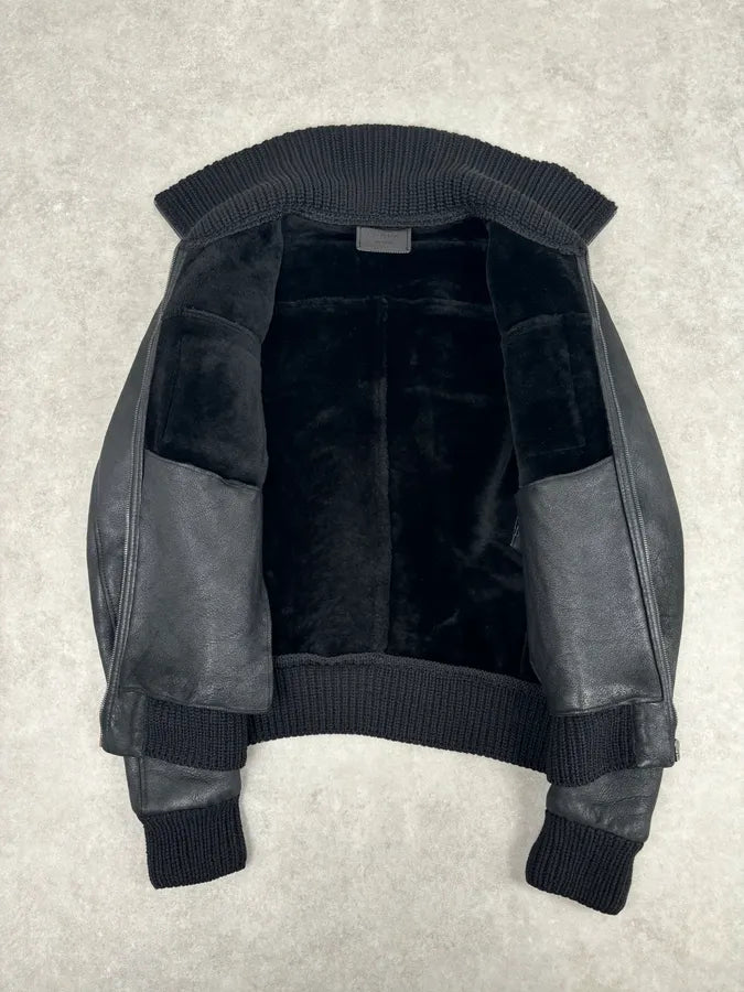 AW2011 Prada Black Leather Shearling-Lined Jacket YHlRXwp 8