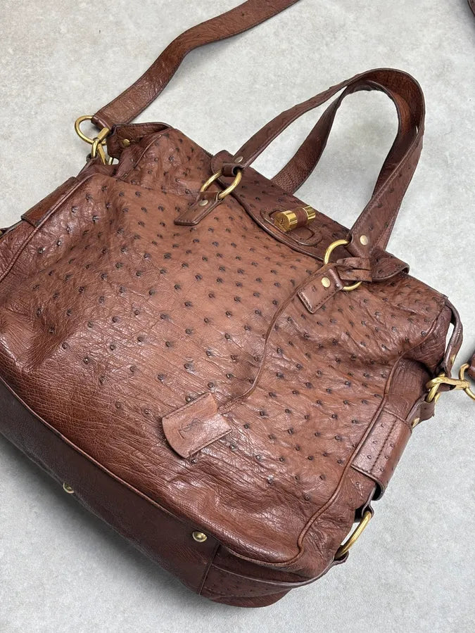2011 Yves Saint Laurent Brown Ostrich Handle Bag VrxhTRp 10