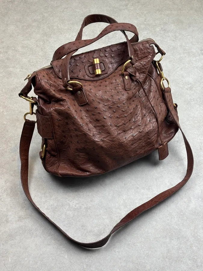 2011 Yves Saint Laurent Brown Ostrich Handle Bag VrxhTRp 0