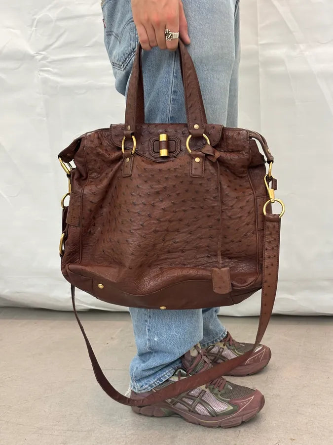 2011 Yves Saint Laurent Brown Ostrich Handle Bag VrxhTRp 1