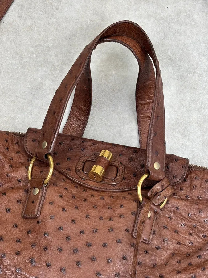 2011 Yves Saint Laurent Brown Ostrich Handle Bag VrxhTRp 4