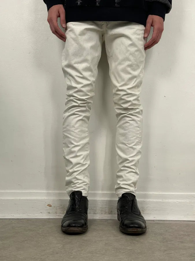 2012 Maison Margiela H&P White Cracked Painted Slim Jeans brQnkZj 1