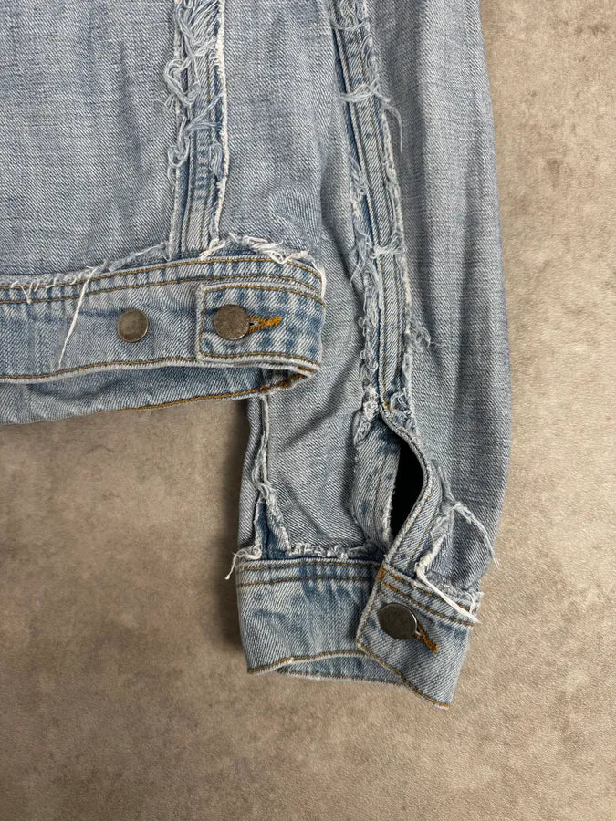 2012 Maison Margiela H&M Blue Distressed Denim Jacket aWgkDcv 9