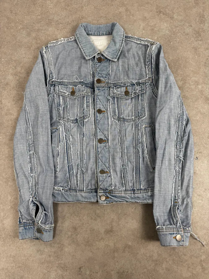 2012 Maison Margiela H&M Blue Distressed Denim Jacket aWgkDcv 2
