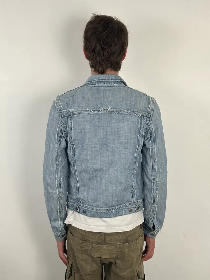 2012 Maison Margiela H&M Blue Distressed Denim Jacket aWgkDcv 1