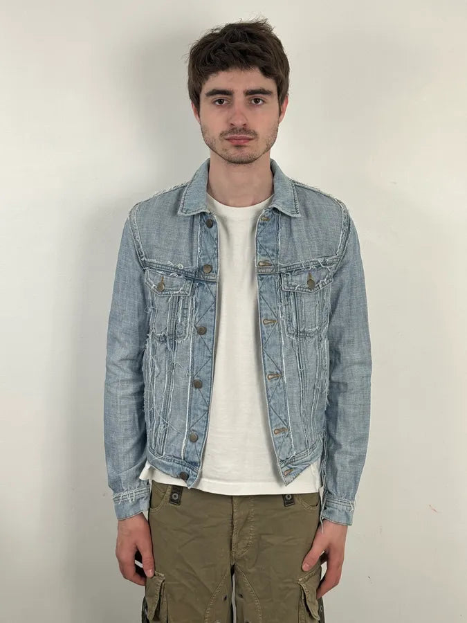 2012 Maison Margiela H&M Blue Distressed Denim Jacket aWgkDcv 0