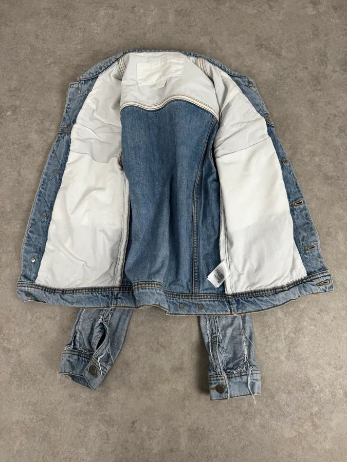 2012 Maison Margiela H&M Blue Distressed Denim Jacket aWgkDcv 6