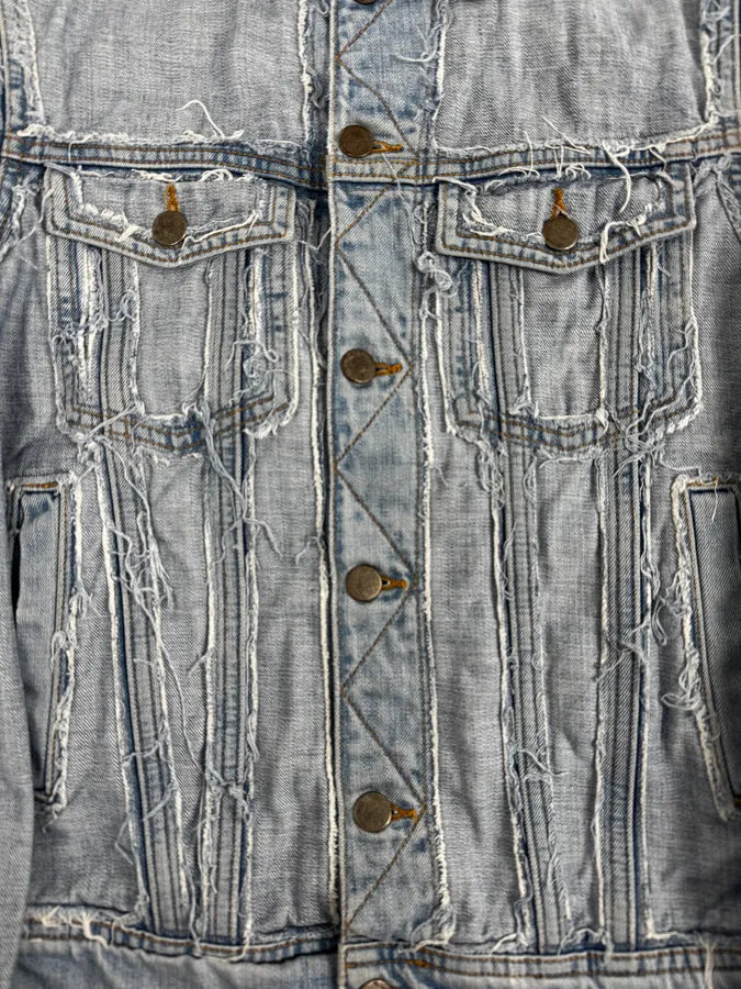 2012 Maison Margiela H&M Blue Distressed Denim Jacket aWgkDcv 7