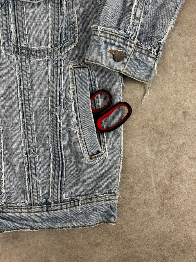 2012 Maison Margiela H&M Blue Distressed Denim Jacket aWgkDcv 8