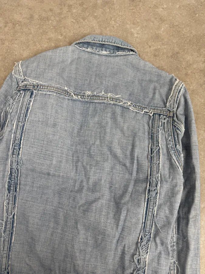 2012 Maison Margiela H&M Blue Distressed Denim Jacket aWgkDcv 5