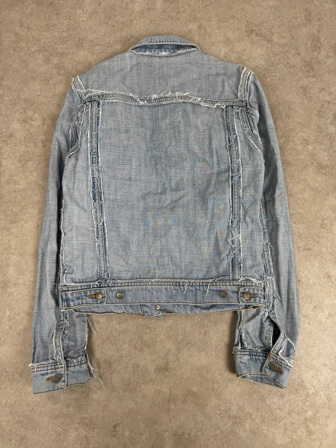 2012 Maison Margiela H&M Blue Distressed Denim Jacket aWgkDcv 3