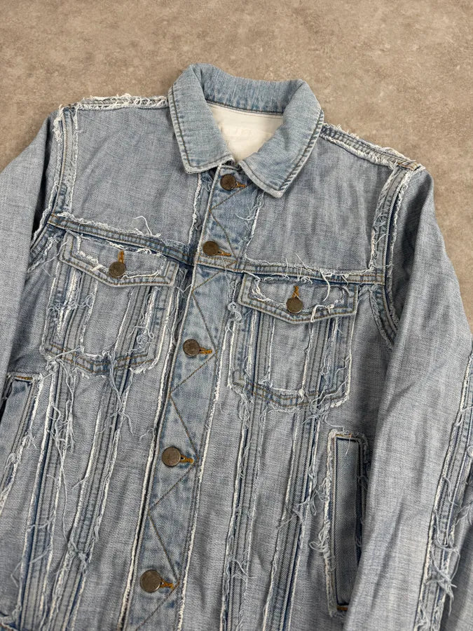 2012 Maison Margiela H&M Blue Distressed Denim Jacket aWgkDcv 4