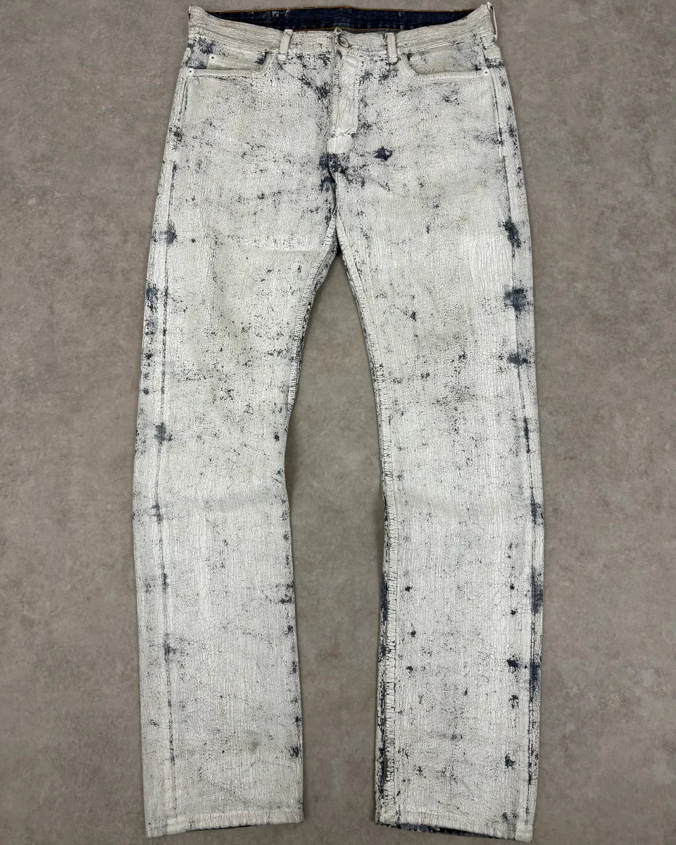 2012 Maison Margiela H&M Blue White Painted Denim Jeans fzSlaFg 0