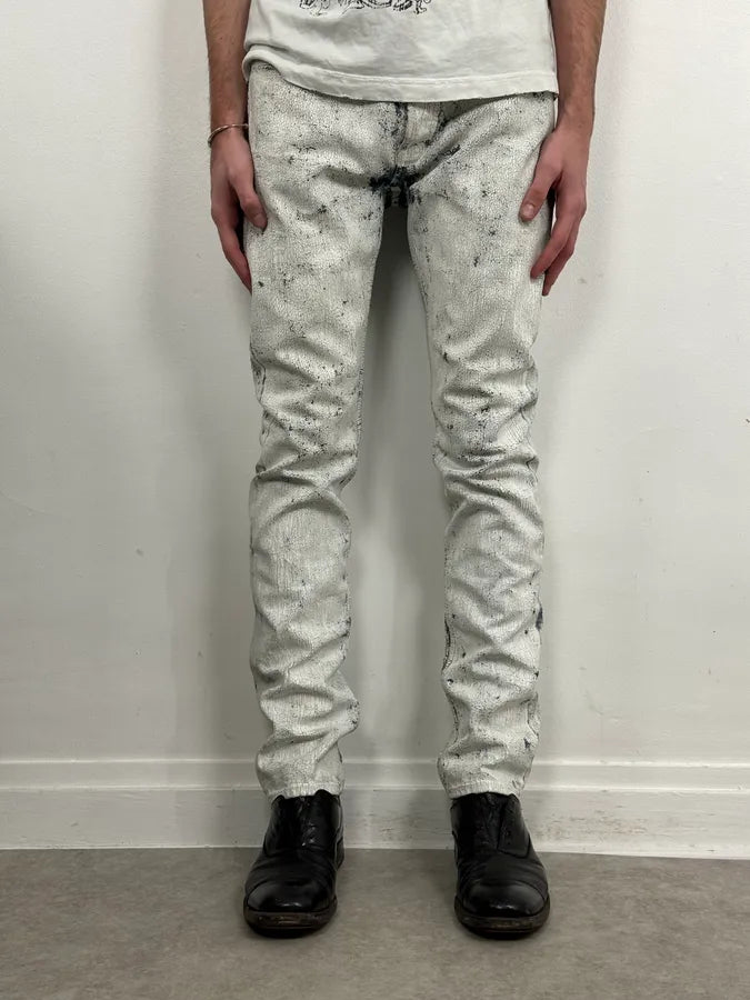 2012 Maison Margiela H&M Blue White Painted Denim Jeans fzSlaFg 1