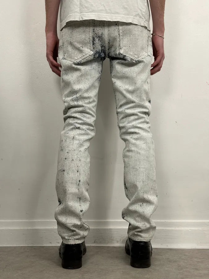 2012 Maison Margiela H&M Blue White Painted Denim Jeans fzSlaFg 2