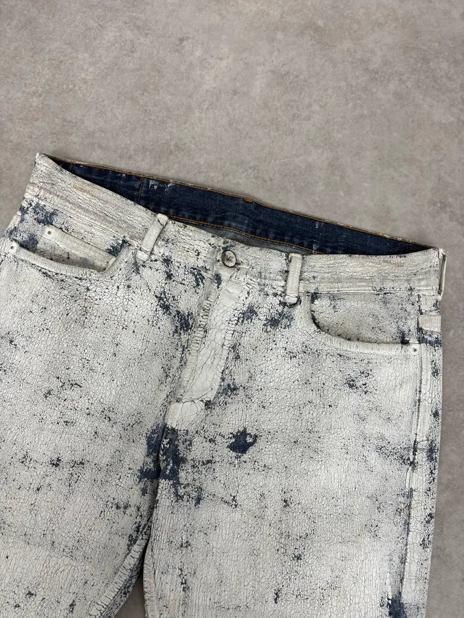 2012 Maison Margiela H&M Blue White Painted Denim Jeans fzSlaFg 3