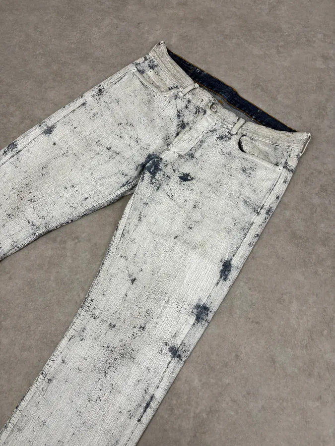 2012 Maison Margiela H&M Blue White Painted Denim Jeans fzSlaFg 4