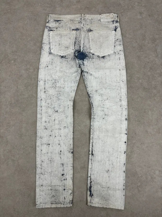 2012 Maison Margiela H&M Blue White Painted Denim Jeans fzSlaFg 5