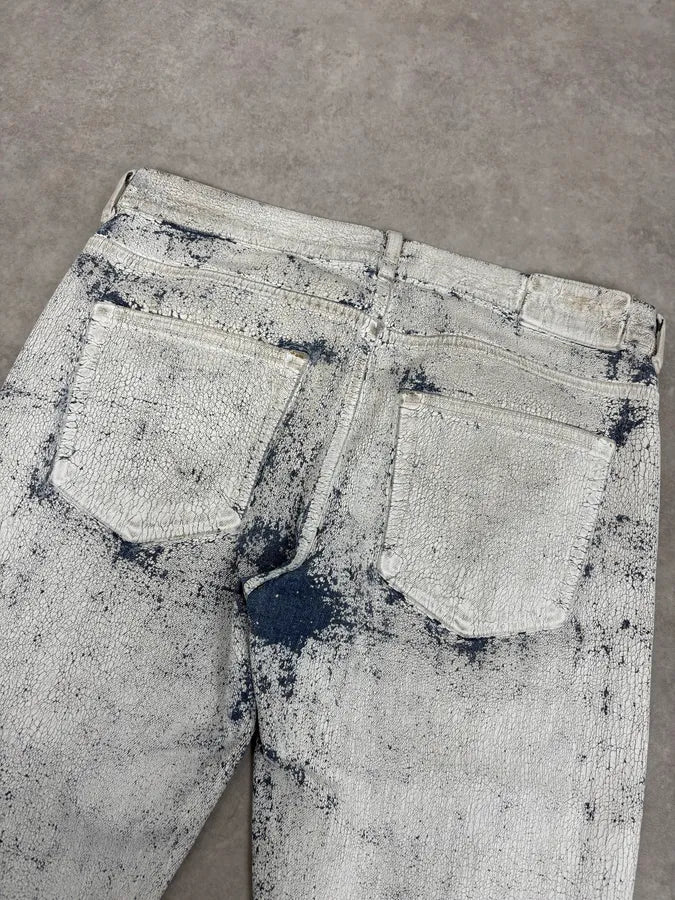 2012 Maison Margiela H&M Blue White Painted Denim Jeans fzSlaFg 6