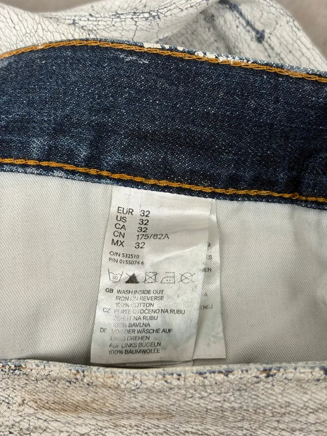 2012 Maison Margiela H&M Blue White Painted Denim Jeans fzSlaFg 7