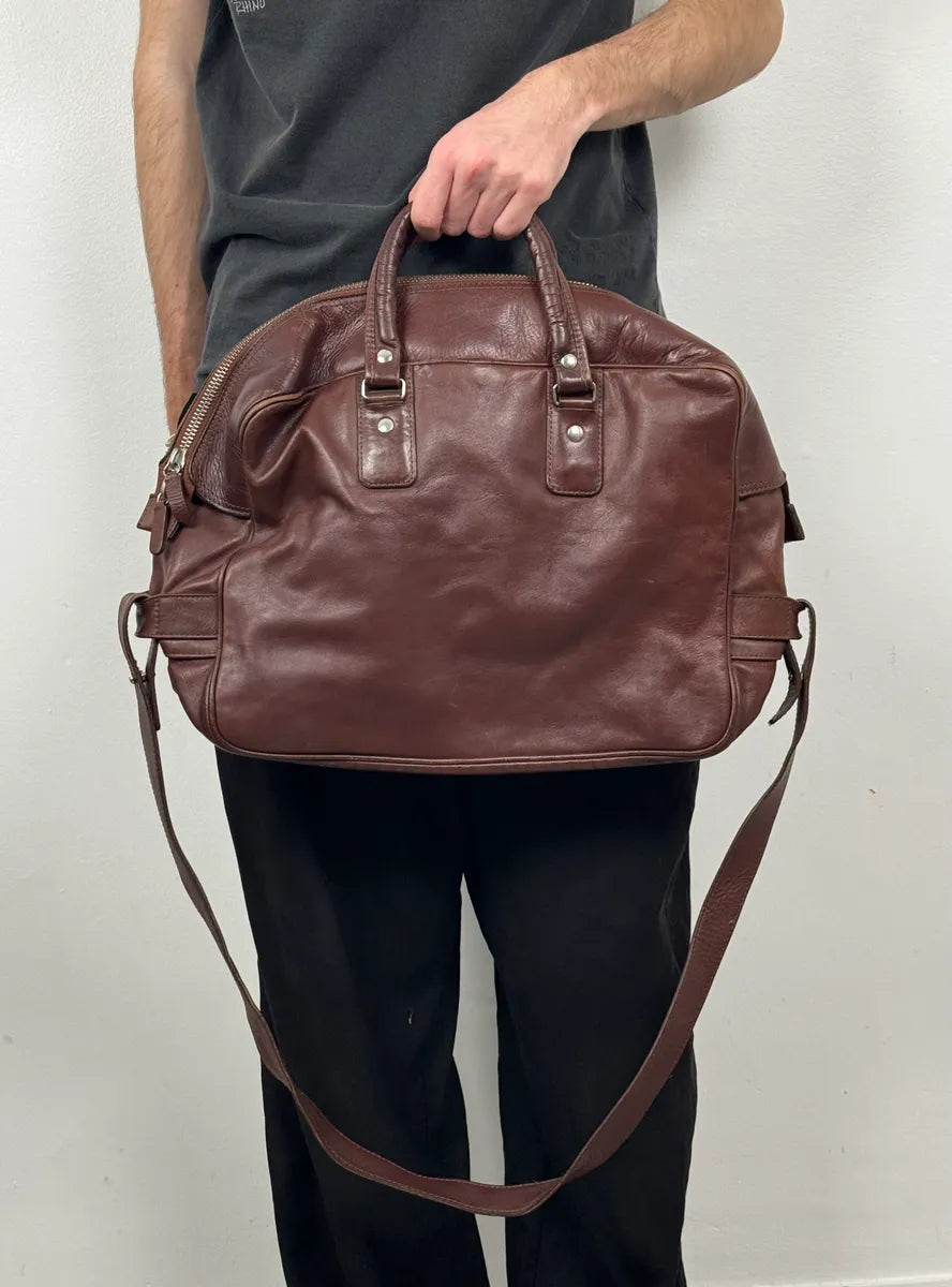 2012 Maison Margiela H&M Brown Upside Down Shoulder Leather Bag etmWqMD 2