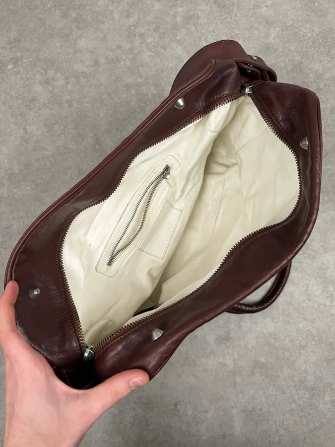 2012 Maison Margiela H&M Brown Upside Down Shoulder Leather Bag etmWqMD 7